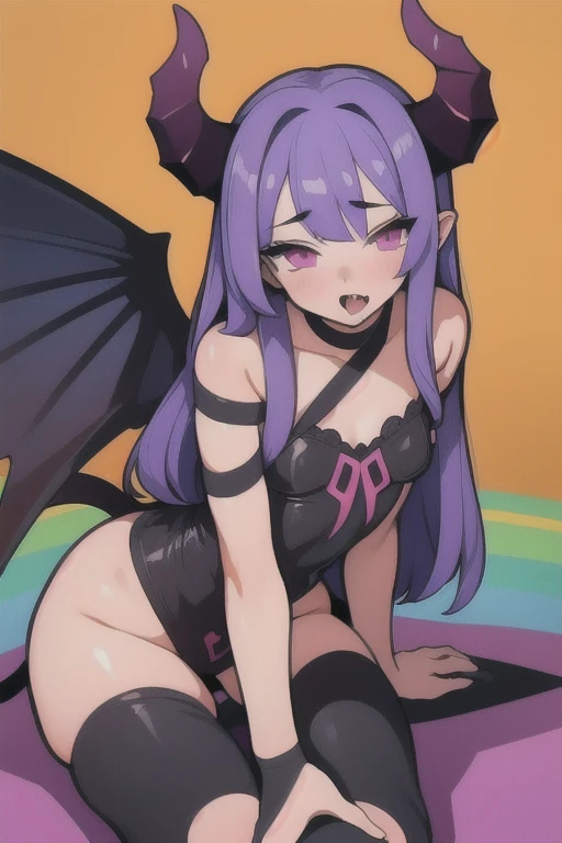 Complete Vampirewings Peeled purple simple style color Demon girl hay horns anime 2d hair purple-pink small eyes Boku no hero posecompleta tail Boku no hero costume Boku no hero style, adult appearance, young older, buubs, succubus, demon wings, HD, 4k