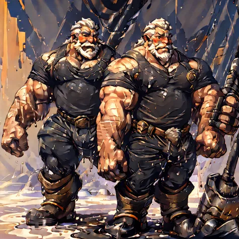 Strong body，Male dwarves，blush，blacksmith，Solitary，Huge under clothes，Prostatic fluid leaking from pants，giggle