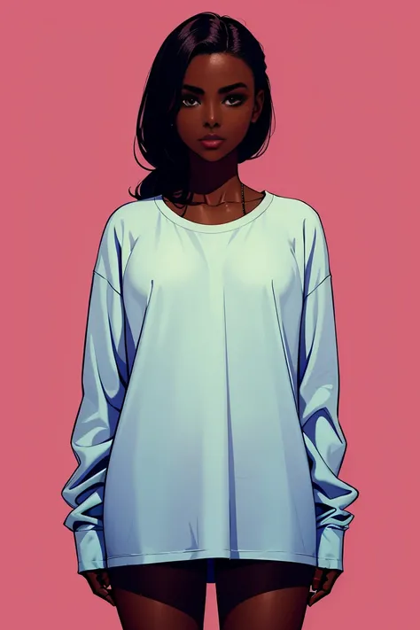 Dark-skinned young woman in an oversized terry shirt