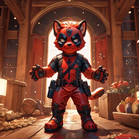 Imagine Deadpool transformed into an irresistibly adorable kitten, equipped with a miniature version of his signature mask, exuding playful energy. This charming fusion bursts with a delightful mix of Deadpools notorious attitude and a kittens innocent cha...