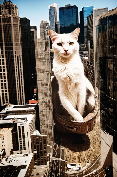 the king cat is visible on the sky, he's staring at humans in the city.