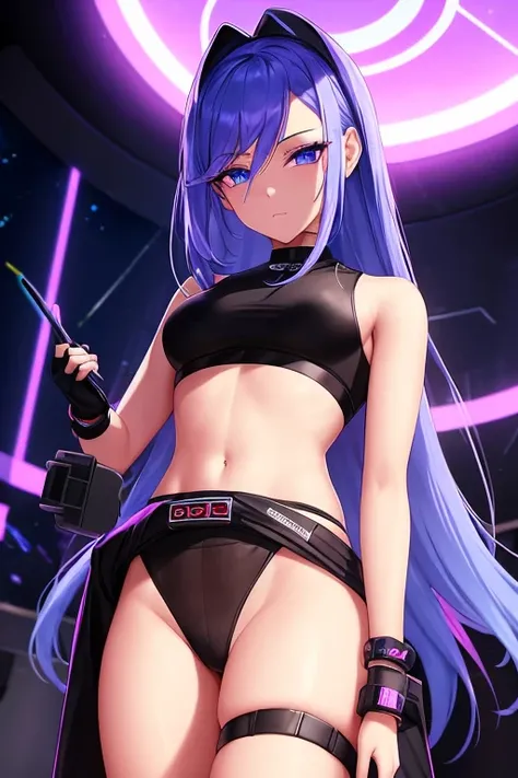 A futuristic android woman with sleek metallic skin and minimal clothing, posing seductively in a neon-lit room.
As the moonless night enveloped the stage, a stunning woman took the mic and began to rap. The moonlight reflected off her silhouette, adding a...