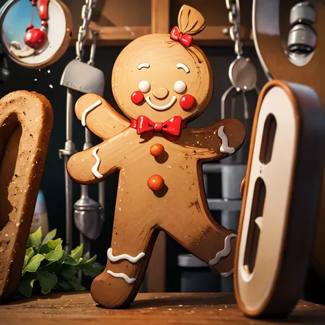 (masterpiece,best quality)), absurd, gingerbread_man, food, cookie, food focus, no humans, solitary,running