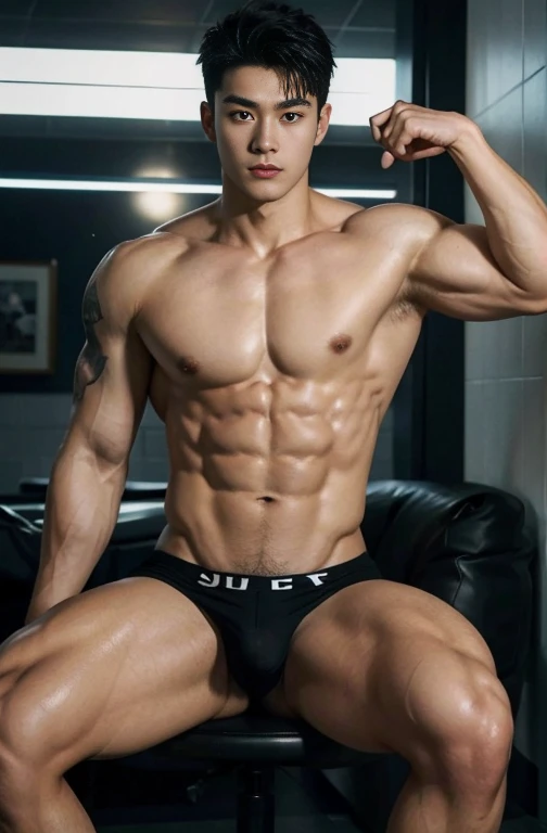 2 young handsome chinese guys，20-22 years old，super realistic, super detailed, human skin, mess curly hair, erotic police officers，Interpol，manly Police，perfect studio light, Handsome，musculous，strong sport body, lean muscles,big chest abs,  hairy bodies，h...