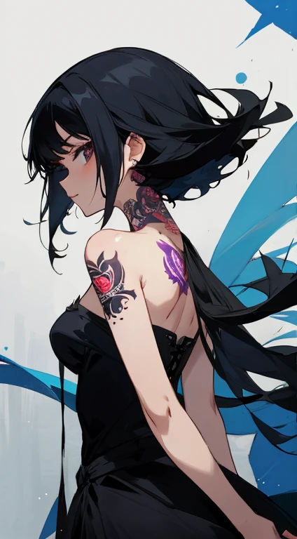 Lady,Black Hair,dress,beautiful,anime,tattoo