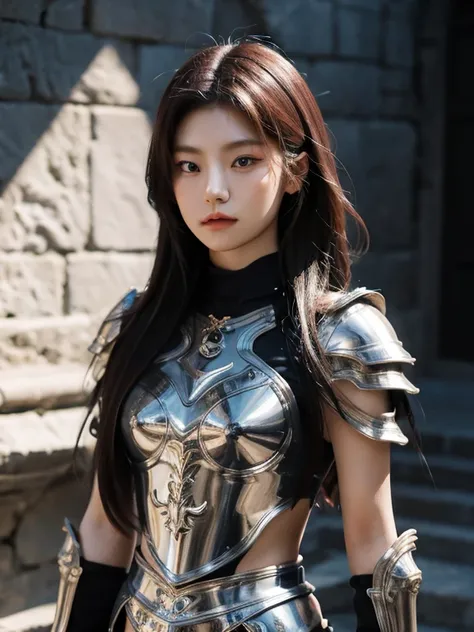 hwang yeji, itzy, medieval armor,upperbody, photo