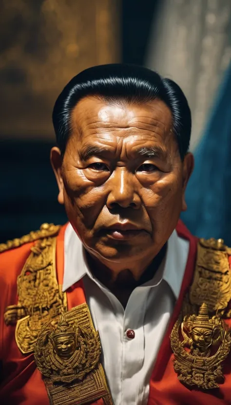 The chilling face of Pol Pot, the architect of Cambodia’s nightmare, detail, shot, dramatic, daylight, indoor studio lights, medium shot , highly detailed, vibrant, detailed textures, medium shot, ultrawide, full length shot, realistic, bright, ultrarealis...