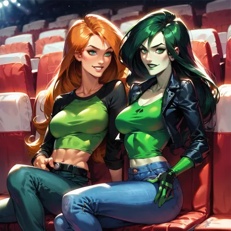 score_9, score_8_up, score_7_up, score_6_up, score_5_up, (high quality, detailed, beautiful), detailed soft lighting, rating_safe, 2girls, Shego sitting with Kim Possible, on a romantic date, in love, girlfriends, beautiful eyes, open eyes, smiling lovingl...