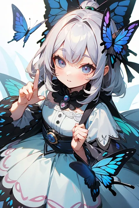 Gray Hair、cute、beautiful、Fairy Costume、Masterpiece、highest quality、Eye highlights、Butterfly flies、