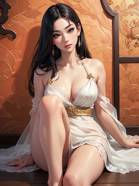 (best quality,ultra-detailed,realistic:1.37),(Korean:1.1)(beautiful detailed dress,adult,woman,detailed description),(beautiful detailed woman,beautiful Chinese background,exposed collarbone),(black eyes,natural eyes,realistic facial features,beautiful leg...