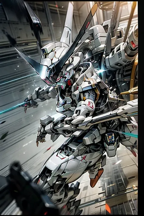 3dillustration((4k)),japanese animation severely damaged by fierce fighting,a scene where gundam is hit