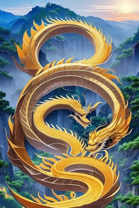 so sublime and divine々a beautiful golden dragon coiled up in the center of the screen, glaring at the camera.。金色のthe dragon is幸せ...