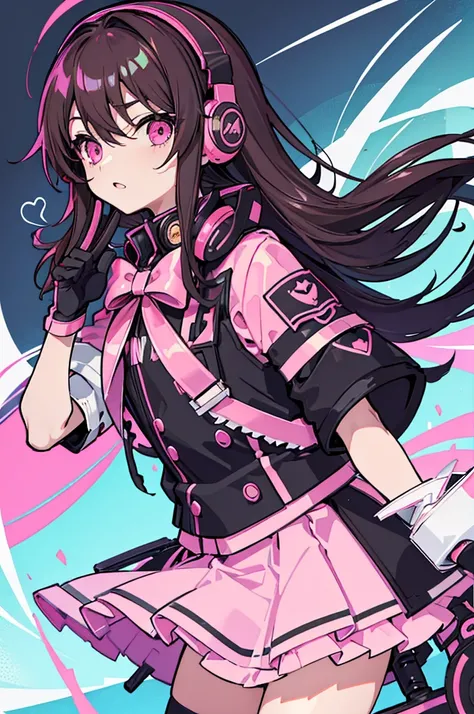 hyper cute shota wearing black pink assassin uniform gloves,Brown long hair,pink frill clothes,headphone,
Gyaru,assassin knife,