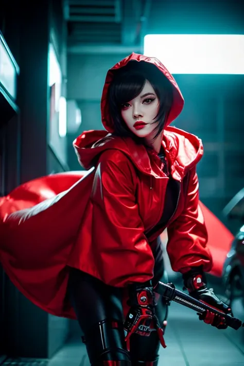 Little Red Riding Hood,cyber punk,Crimson Red