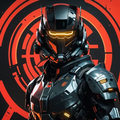 impactful paint of a close up of a robot in a building with a helmet on, cyberpunk flame suit, cyberpunk armor, cyberpunk suit, sci - fi suit, intricate cyberpunk armor, cybernetic fire armor, apex legends armor, cyber suit, cybernetic flame armor, clothed...