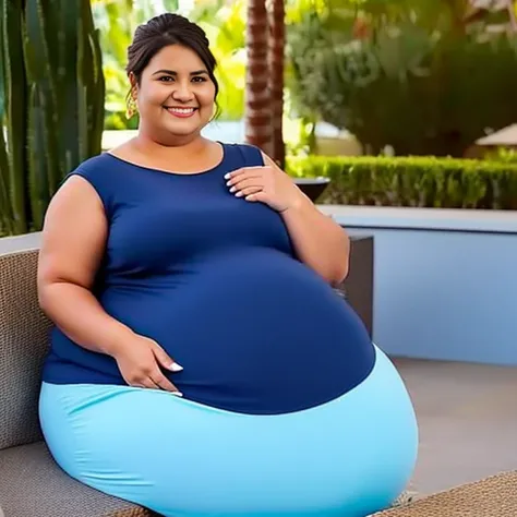 Extremely Hyperpregnant Australian woman with huge belly wearing a dress