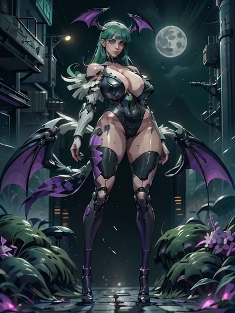 alta qualidade, rosto detalhado, corpo detalhado, foto de corpo inteiro, ((morrigan aensland do jogo darkstalkers ao estilo cybe...