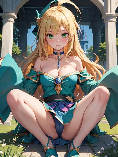 (masterpiece:1.2)、highest quality、High resolution、unity 8k wallpaper、(figure:0.8)、(Beautiful fine details:1.6)、Highly detailed face、Perfect lighting、Highly detailed CG、(Perfect hands、Perfect Anatomy)、Dark Magician Girl、Blonde Hair、choker、(Green Eyes:1.5)、L...