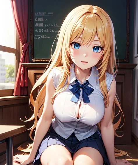 High resolution, highest quality, super high quality,3D Images、View the viewers、3D Images、anime girl with long blonde hair and blue eyes posing for a picture, a hyperRealistic , hyperRealistic , Realistic , blonde anime girl with long hair, Smooth anime CG...