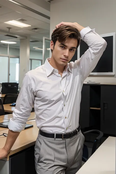 A male model wear shirt like corporate office employee 