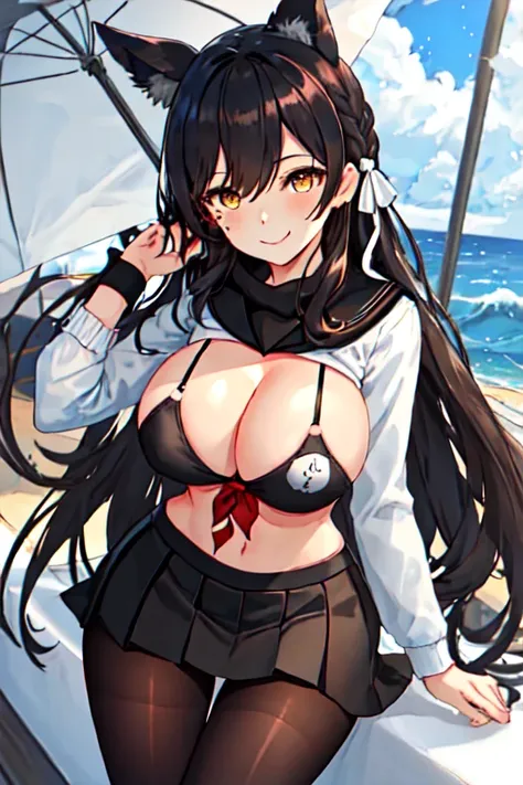 best quality, masterpiece, High resolution, Solitary, {existago_blue:1.15}, animal_ear, long_hair, Black_hair, Bangs, additional_ear, mole, mole_exist下面_Eye, breast, Large target_breast,(((大breast、Low-cut，Cleavage, Wide hips,)))((Long legs)),Hourglass figu...