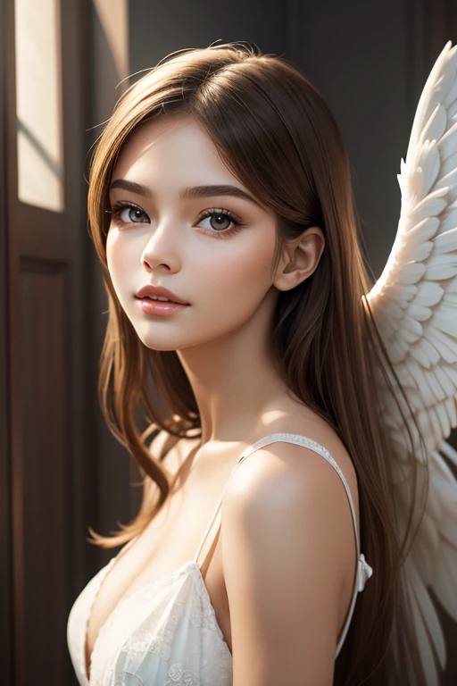 Very beautiful young woman-angel,style of natural denude, photorealistic