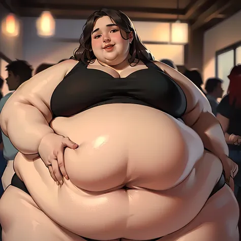 masterpiece, best quality, absurdres, detailed, realistic, beautiful young woman, ussbbw, (morbidly obese:1.6), college girl, su...