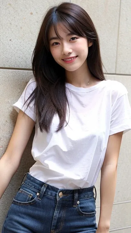 Asian girl, casual wear, skinny, beautiful, model, Japanese, smiling, cute, pretty, white skin, Chinese, casual shirt