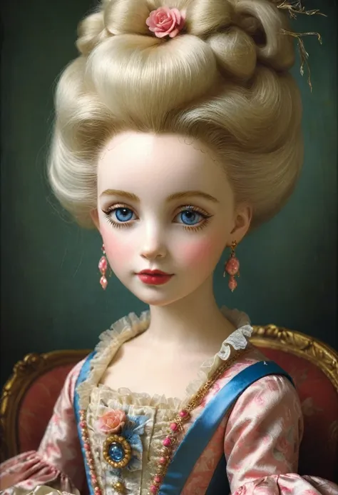 cuteness overload. insanely detailed portrait marie antoinette. fairytale, sharp eyes, jasper johns, margaret keane, ray caesar,...