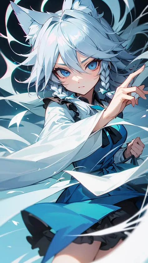 highest quality　Neutral face　woman　I have long hair　Odd Eye　one person　Gray Hair　Sakuya Izayoi　beautiful girl　Cat ear　