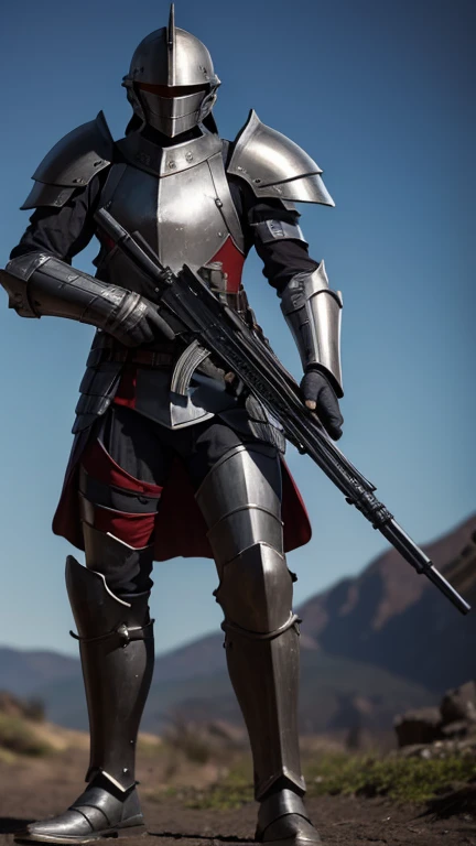 holy british empire soldier,Metal armor,holding a battle rifle,