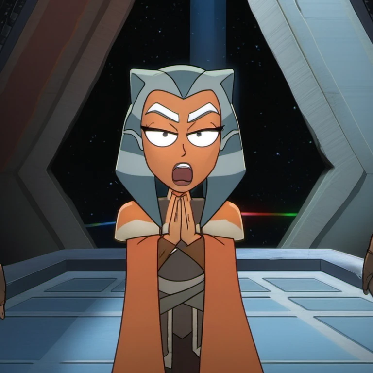 Ahsoka tano pelasa no corredor da Frota Estelar, seios pequenos,