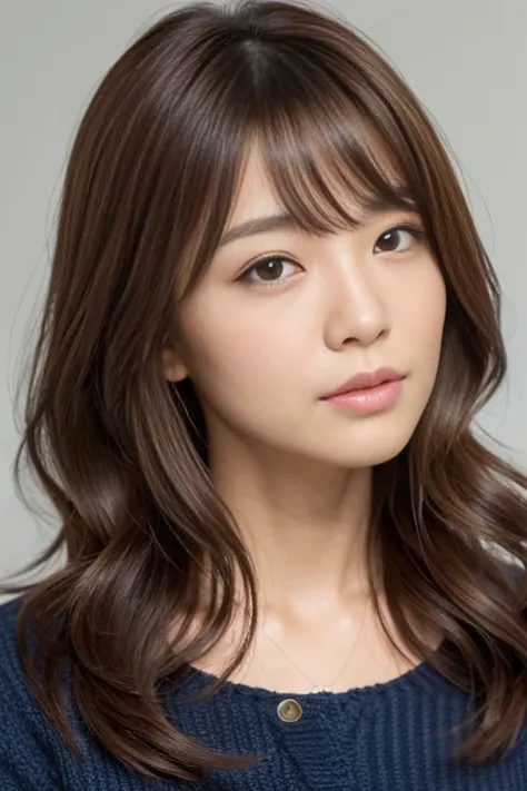 Japanese women、40 years old、Medium-haired brown hair、Wavy Hair、Close-up