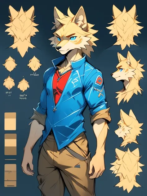 ( Absurdly , High quality , ultra detailed ) ,( hand detailed ) , 1boy, solo, teen, , (concept art, character sheet, character sketch),absurdres(highly detailed beautiful face and eyes)perfect anatomy, (Male yellow-gold wolf), (((lean-body))) ((thin body))...