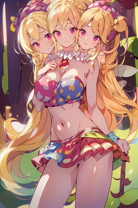 (masterpiece, best quality), best quality, (ultra-detailed), (3heads:1.5), 1girl, (ultra-detailed), (3heads:1.5), 1girl, (clownpiece:1.3), masterpiece, best quality, ultra quality, ultra resolution, ultra detail, red and blue top, crop top, ((stomach)), mi...