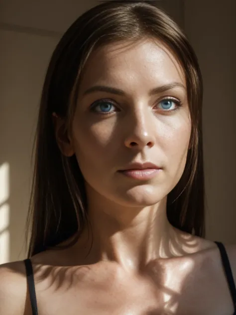 Annette Haven, woman, ((Front facing)), School classroom, ((Detailed skin texture)), ((Sharp Face, Detailed face, Realistic Face, Natural Skin, Realistic Skin, Detailed skin, pores, Fine grain,Realistic eyes, Bright Blue Eyes)),, (masterpiece, highest qual...