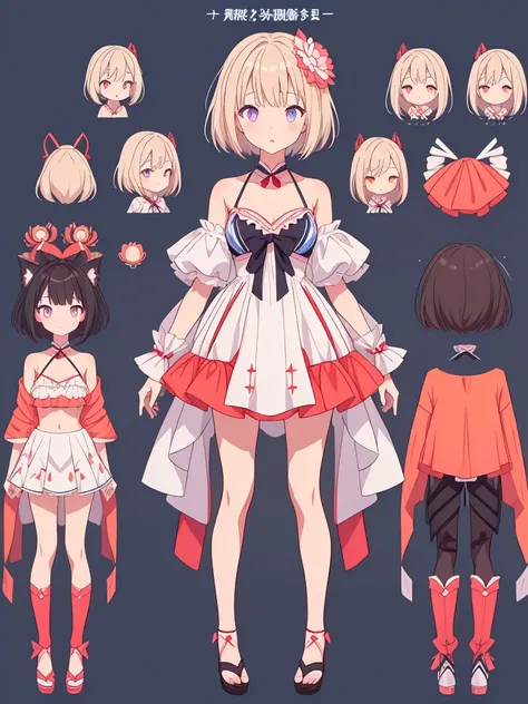 1girl、vtuber-fullbody、highest quality、Masterpiece、Official Art、The best composition、Super detailed、Standing in front of the viewer、short hair、8 heads、Simple bikini、Character design sheet、