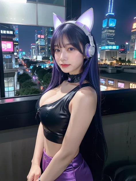 最high quality, masterpiece, 32k、Very detailed、Realistic、1 girl, Japanese women、Cute Face, (photo Actual:1.3),Bob Hair(Blue-violet hair color、Awesome blue and purple hairstyle)、Edge lighting, (Skin with attention to detail:1.2), 8k超High resolution, Single-l...