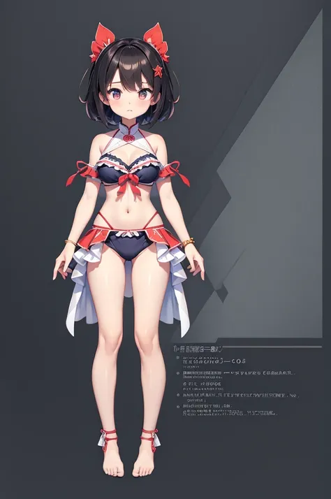 1girl、vtuber-fullbody、highest quality、Masterpiece、Official Art、The best composition、Super detailed、Standing in front of the viewer、short hair、bikini、Small breasts、barefoot、Simple Background、