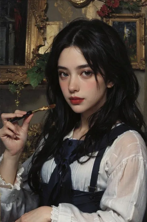 (Oil painting: 1.5),



A woman with long black hair, (a detailed painting: 0.353), (Gothic art: 0.106), hairstyle