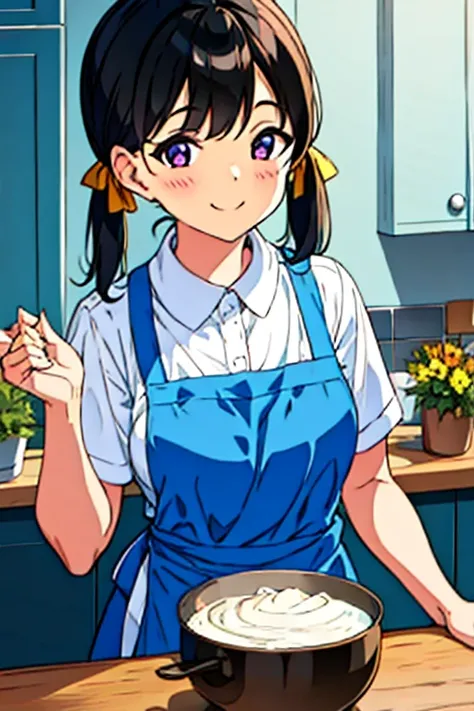 Young Wife　Black Hair　apron　Pigtails　kitchen　Private Server　smile　Face close-up