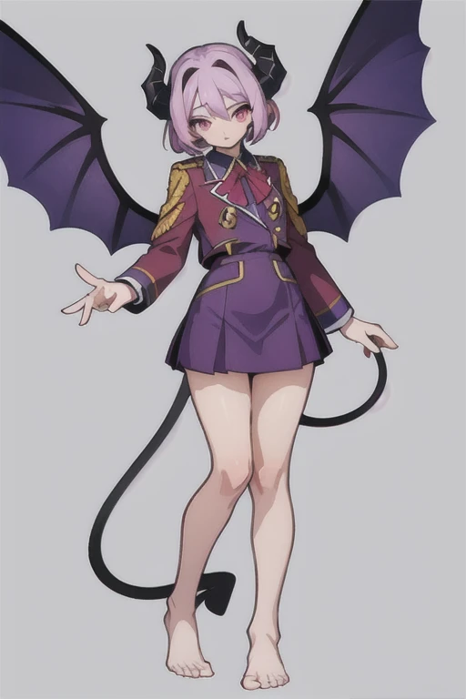 Complete body Vampirewings Peeled purple simple style color Demon girl hay horns anime 2d hair purple-pink small eyes Boku no hero posecompleta tail Boku no hero costume Boku no hero style, adult appearance, young older, , stand up, demon wings, HD, 4k, fe...