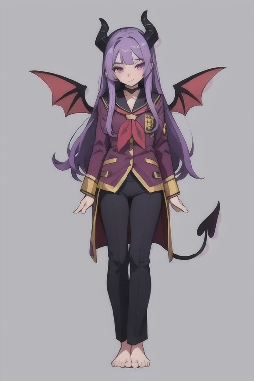 Complete body Vampirewings Peeled purple simple style color Demon girl hay horns anime 2d hair purple-pink small eyes Boku no hero posecompleta tail Boku no hero costume Boku no hero style, adult appearance, young older, , stand up, demon wings, HD, 4k, fe...