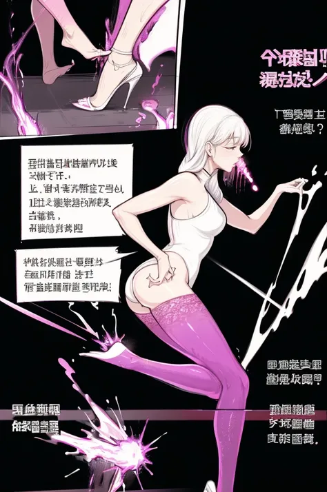 comic storyboard:2, axially symmetrical:2,1 beautiful korean lady in a sexy leotard and sexy leggings，solo，legging chain， holding hiny, with a smile, skewering many sausages with metal sticks and drenched with white cream, front view, fullbody， ((Best qual...