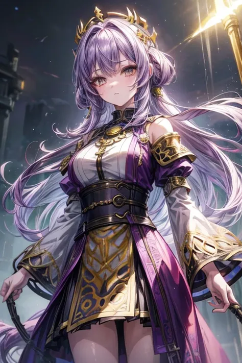 1girl, masterpiece, best quality, perfect detailed face, expressive detailed eyes, light purple hair, yellow eyes, druid dress, (anime:1.2), (adult:1.1), (cinematic lighting:1.2), (fantasy setting:1.1)