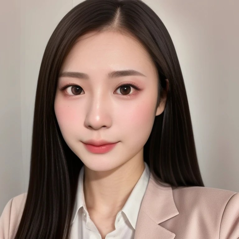 (kawaii 24 year-old Japanese girl, Nogizaka idol, Korean idol), glossy brown hair, very short hair, (forehead:1.2), beautiful black eyes, rounded face, narrow shoulders, single eyelid, no makeup, no expression, (suit jacket, collared shirt, necktie), extra...