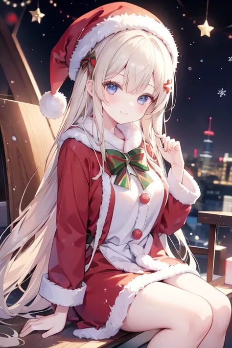 1girl in、A smile、Christmas、Dressed in Santa Claus costume、