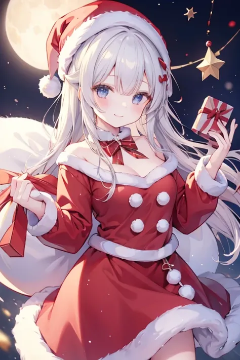 1girl in、A smile、Christmas、Dressed in Santa Claus costume、