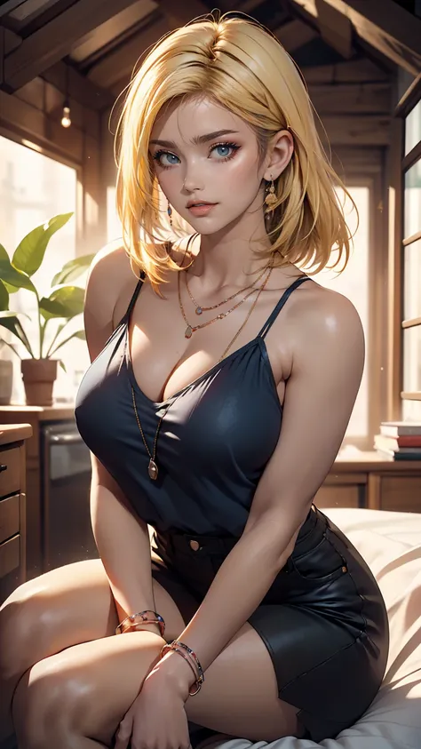 ((最high quality, 8K, masterpiece: 1.3, Ultra HD, high quality, 最high quality, High resolution, realism)) 、A 22-year-old extremely beautiful white woman、Body shape like a fashion model、Hair color blonde、blue eyeedium Hair、Straight Hair、smile、Background blur...