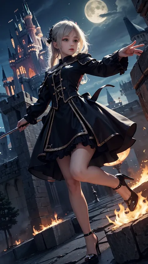 8k resolution，float，demon，castle，skirt，High heel